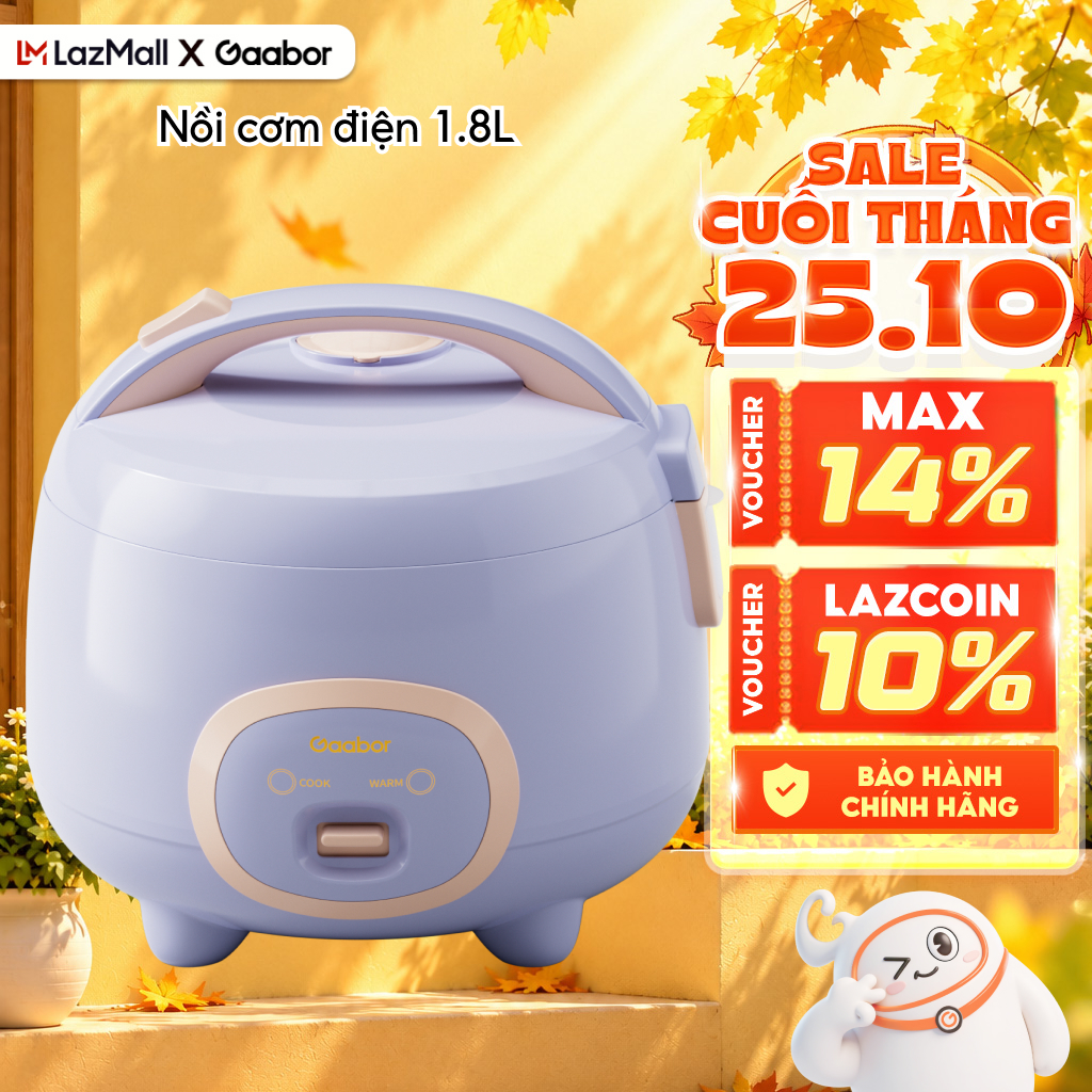Nồi cơm điện Gaabor RC-40M04A 1.8L công suất 700W lòng nồi chống dính kèm xửng hấp đa năng cho gia đình - Bảo hành 12 tháng