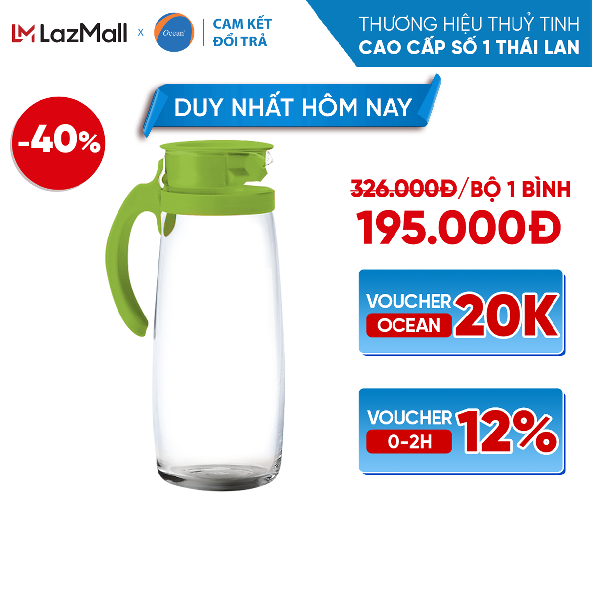 Bình thủy tinh Divano 1.6L trơn