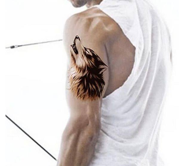 Hình xăm dán nam bắp tay đầu sói 3D kích thước 15 x 22 cm