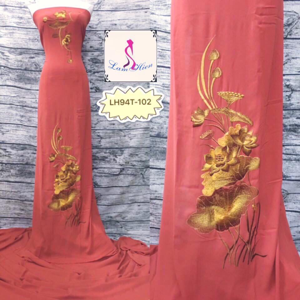 Vải áo dài tằm ý bông thêu lh94t