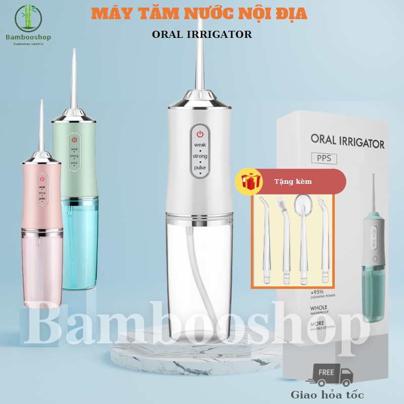Tăm nước oral irrigator mini máy tăm nước cầm tay nội địa trung tăm nước vệ sinh răng 220ml 3 chế độ 4 đầu tăm nước