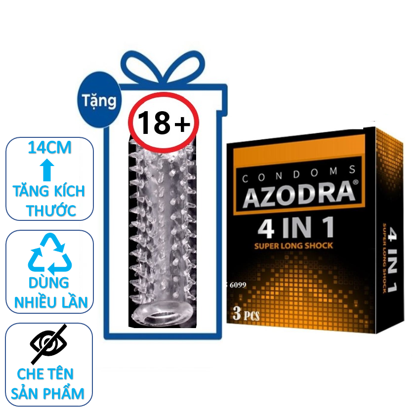 FREESHIP COMBO 1 hộp Bao cao su gân gai kéo dài thời gian AZODRA 3 cái
