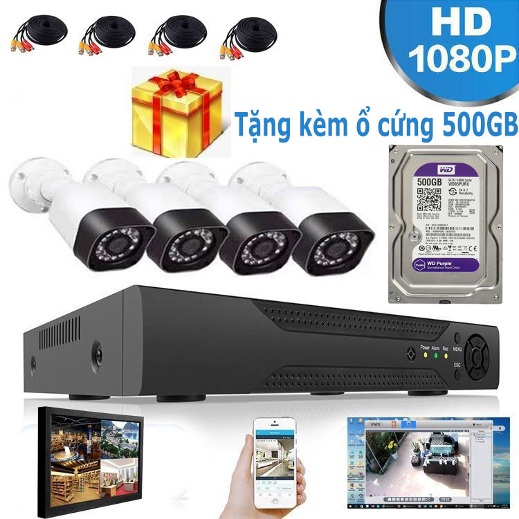 Bộ kit camera ahd 2.0mp full hd + kèm ổ cứng 500gb