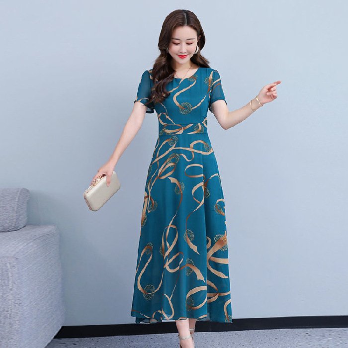  Váy Đầm Trung Niên Nữ Cho Mẹ Họa Tiết Dáng Dài V04 - Áo đầm kiểu thời trang mùa hè mùa thu mùa xuân cho bà cho người lớn tuổi trung tuổi dài qua gối U40 U50 U60 U70 giá rẻ đẹp Bigsize   cho người mập   size lớn 