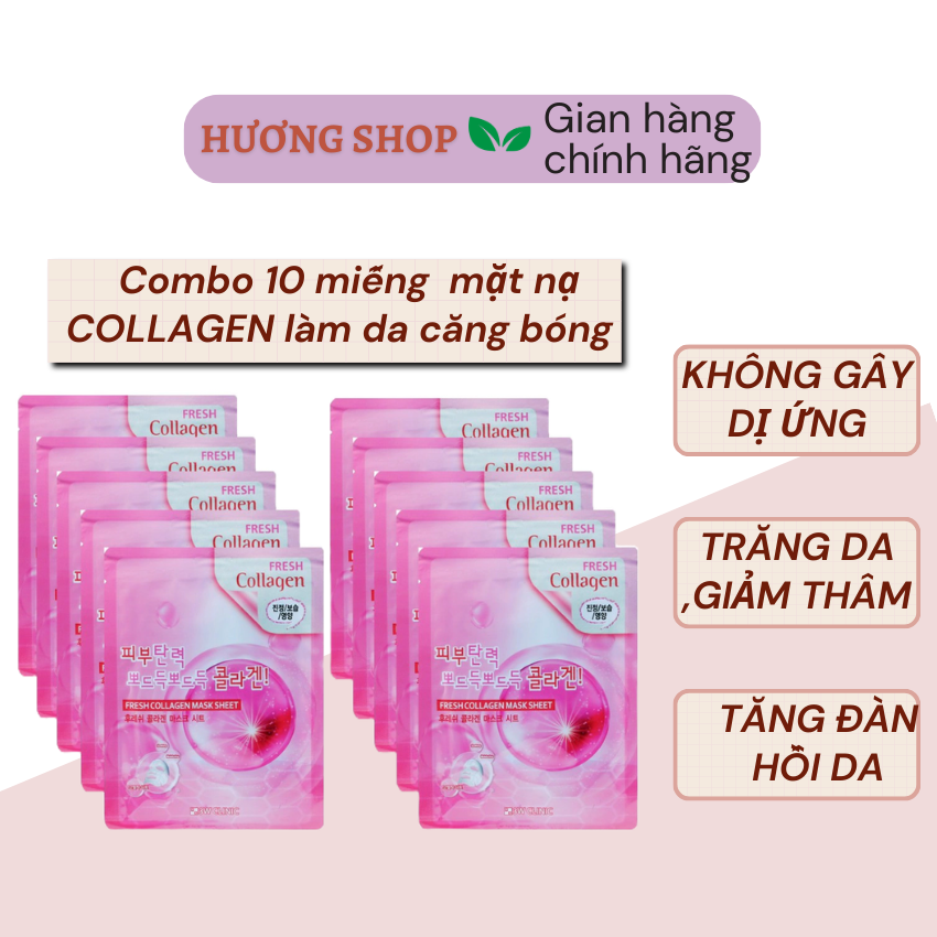 Combo 10 miếng mặt nạ dưỡng da Collagen 3W Clinic Fresh Mask Sheet chính