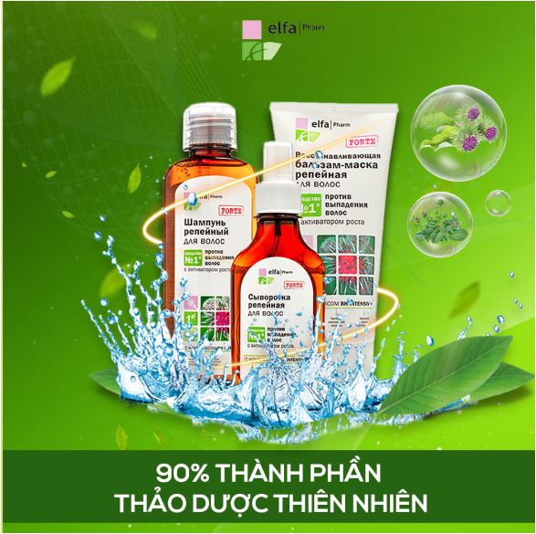 Bộ sản phẩm chống rụng tóc & kích thích mọc tóc Elfa Pharm, Dầu Gội +Xả + Serum chiết xuất cây Ngưu Bàng, Xuất xứ Ba Lan