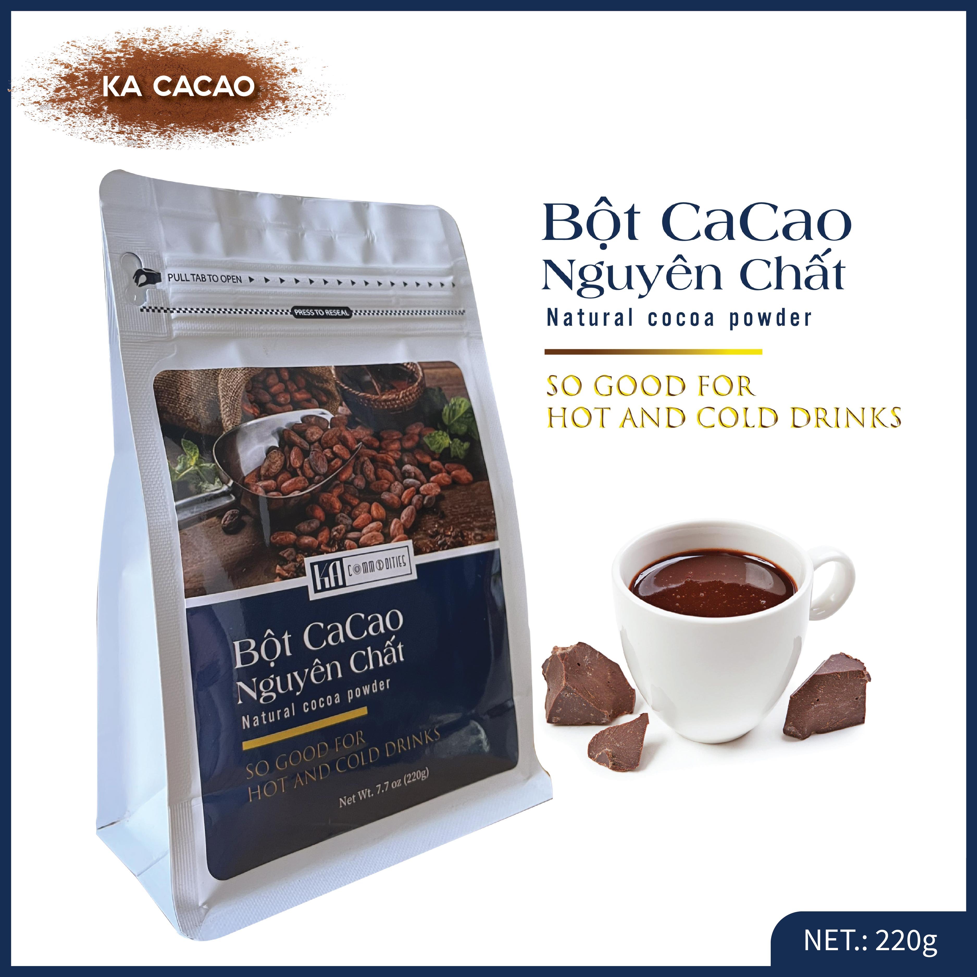 Bột Cacao Nguyên Chất KA CACAO - Không đường - Hương vị sôcola tự nhiên, đậm đà - Không hương liệu, phụ gia