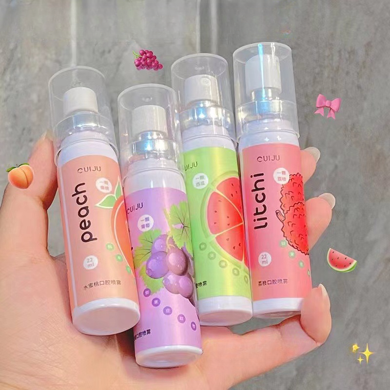 Xịt thơm miệng hương hoa quả dung tích 22ml xịt 300 lần loại bỏ hơi thở có mùi chai xịt thơm miệng hương dưa hấu, đào, cam, nho,vải