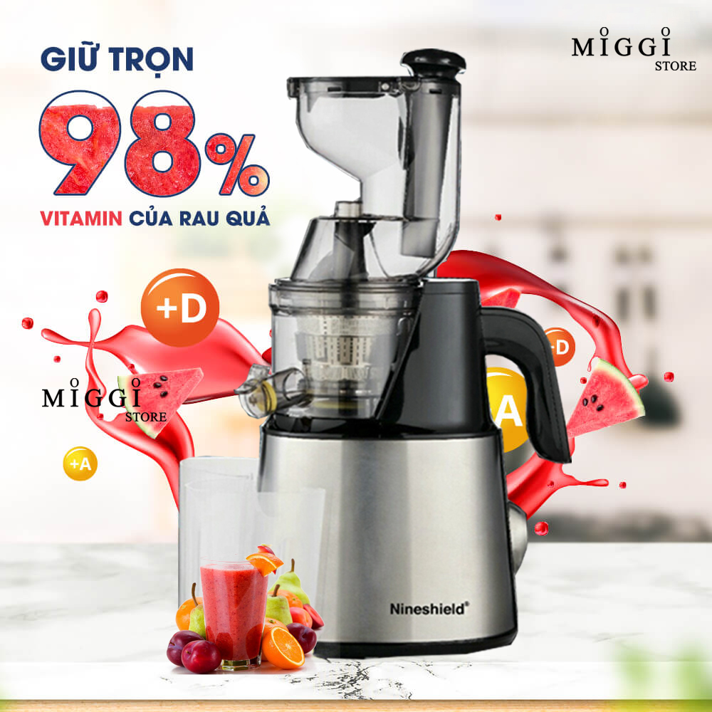[CỔ PHỄU TO] Máy Ép Chậm NINESHIELD F10B - Ép Trái Cây Siêu Kiệt Bã Cực Gọn Nhẹ - Máy ép trái cây Nineshield F10B