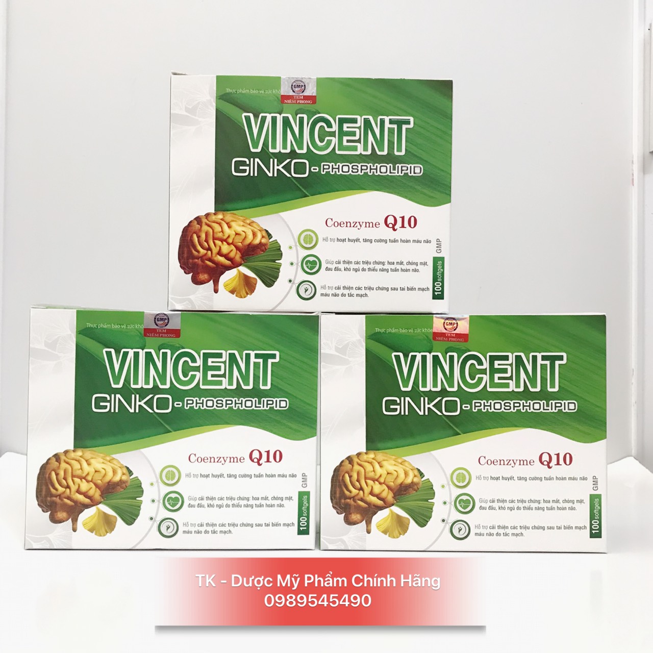 Viên Uống Vincent Ginko Coenzyme Q10 Hỗ Trợ Hoạt Huyết, Tăng Cường Tuần Hoàn Máu Não, Cải Thiện Tình Trạng Mất Ngủ - Hộp 100 Viên