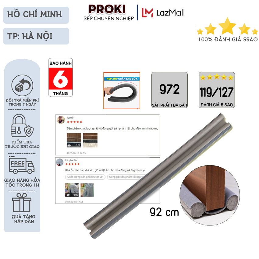 Thanh chắn khe cửa Proki - Thanh xốp chắn khe cửa, Xốp chặn khe chặn cồn trùng, giảm tiếng ồn, ron chắn khe cửa chống thoát hơi máy lạnh, máy điều hòa