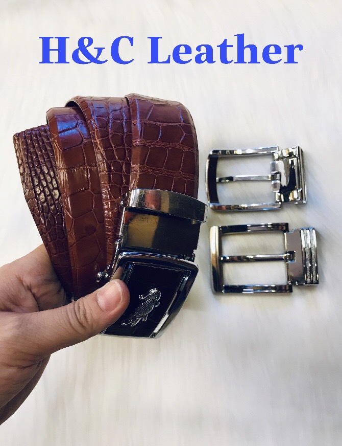 [Ảnh thật] (N38) dây thắt lưng (dây nịt) nam da bụng cá sấu thật 100%, màu nâu đỏ, 3.8cm