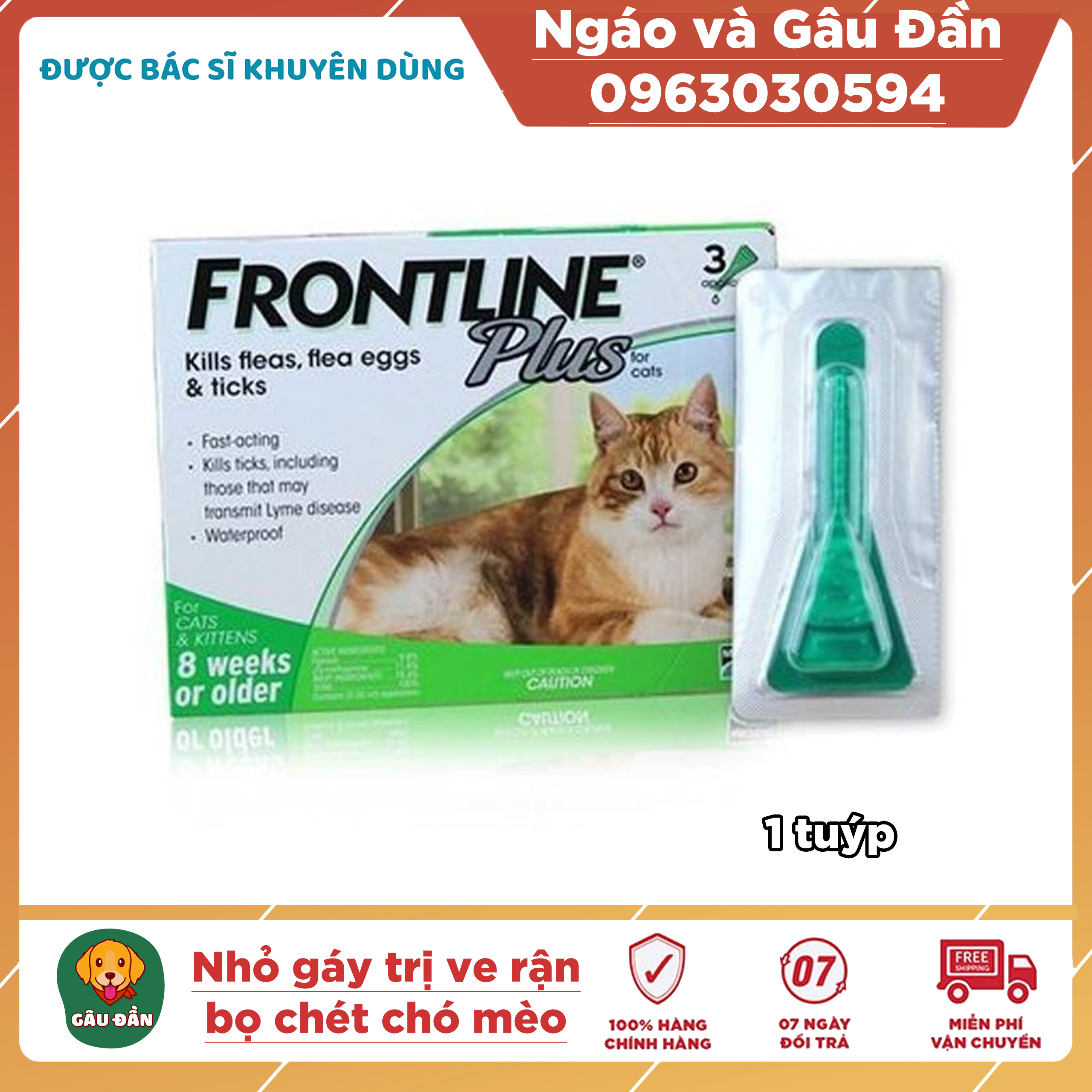 1 tuýp Thuoc nhỏ gáy trị ve rận cho mèo Frontline Plus 0.5ml