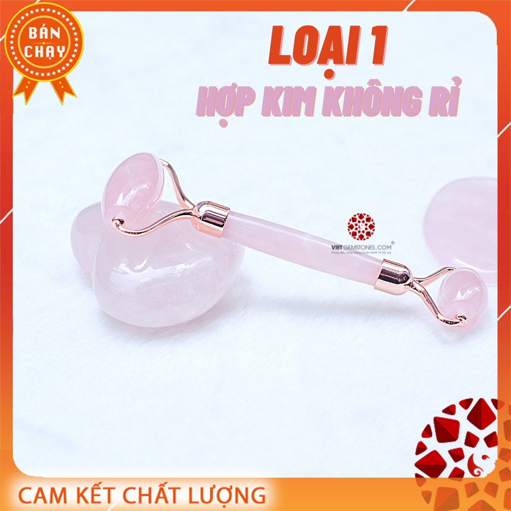 [HCM]Thanh lăn Massage Thạch anh hồng tự nhiên Rose Quartz loại 1 [ Loại cao cấp - Phần kim loại bền màu không rỉ sét] - VIETGEMSTONES