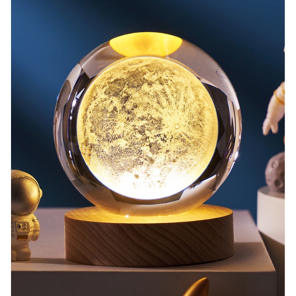 Giao nhanh 2h Quả cầu thủy tinh khắc 3D trong suốt, đèn Led để bàn Decor, Quả cầu pha lê trong suốt trang trí bàn làm việc.
