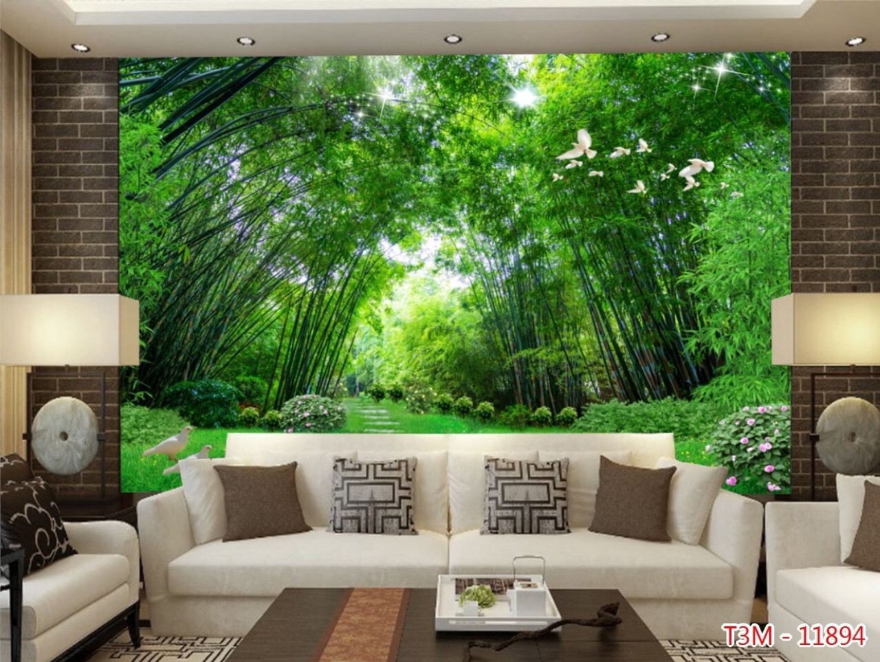 Tranh 3D rừng trúc xanh dán phòng khách, phòng làm việc