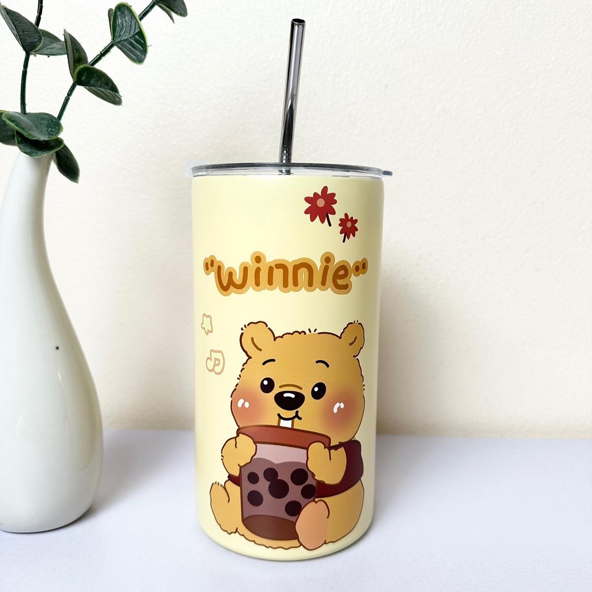 Ly Giữ Nhiệt Gấu Dâu Trà Sữa Lotso 600ml Giữ Nhiệt 6-8h, Có Nắp Chống Tràn