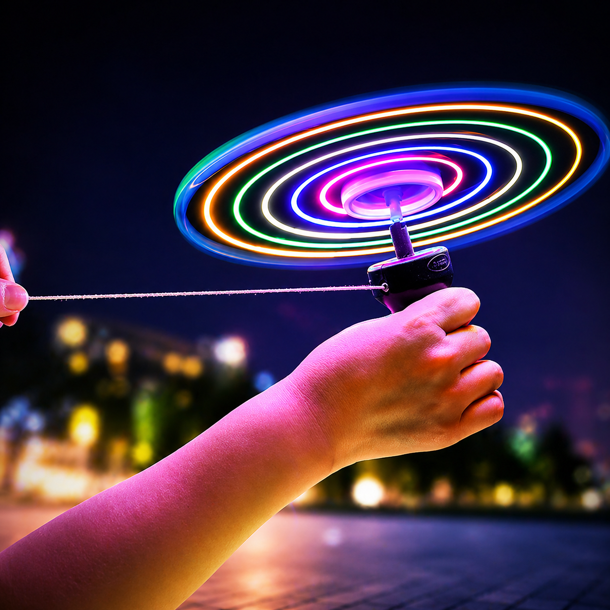 MẪU 2 - Đồ Chơi Chong Chóng UFO Kéo Giựt Có Dãy Đèn LED Phát sáng đường kính 25 cm - ĐỒ CHƠI TRẺ EM NGOÀI TRỜI