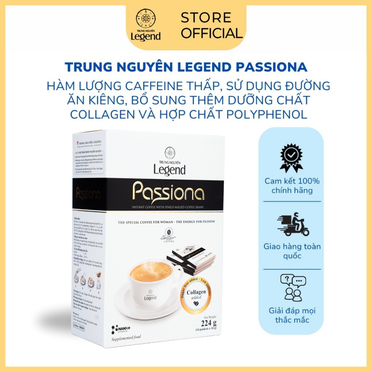   COMBO 2 Hộp  Cà Phê Trung Nguyên Legend Passiona – Hộp 14 Gói – Cà Phê Dành Cho Phái Đẹp Ít Caffeine Bổ Sung Collagen 