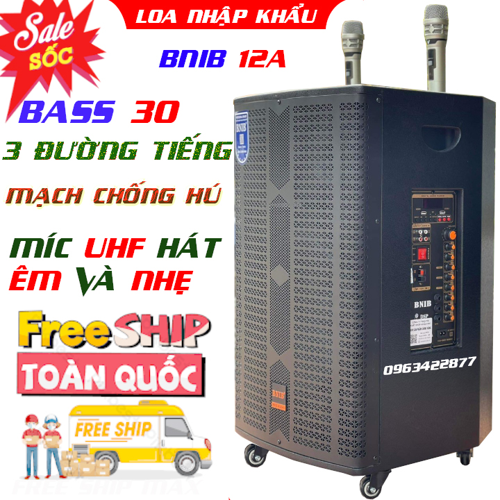 LOA KÉO  ĐỈNH CAO BNIB 12A, 3 ĐƯỜNG TIẾNG,HỌA TIẾT 3D, ÂM THANH NỔI, BASS 30 CĂNG ĐÉT, KÈM 2 MÍC UHF HÁT KARAOKE CHUYÊN NGHIỆP