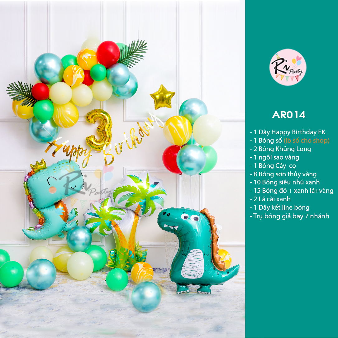 [HCM]Set Bóng Trang Trí Bé Trai Chủ Đề Khủng Long Cao Cấp