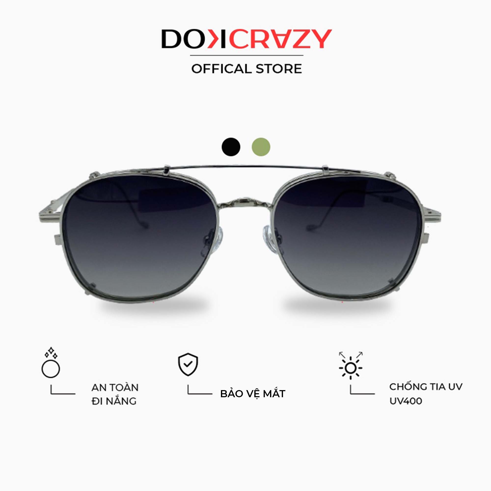 Kính râm clip on thời trang DOKCRAZY nam nữ gọng tròn mắt râm ngầu phân cực chống tia UV dáng trendy DUBLIN