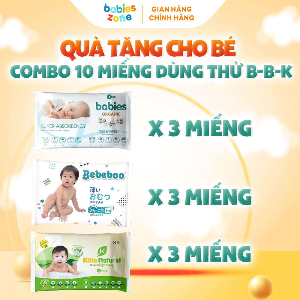 Bộ 10 miếng dùng thử Kitin Natural, Bebeboo và Babies Organic cùng size cho bé khi mua Tã Sumoki