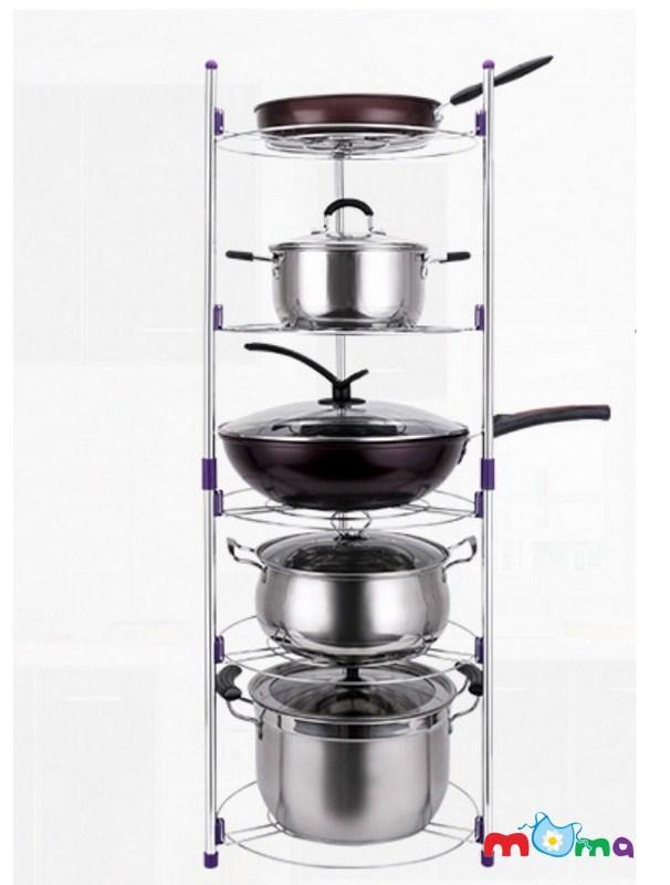 Kệ để xoong nồi nhà bếp gọn gàng 5 tầng bằng inox có thể chia nhỏ tầng tiện dụng, Ke de xoong noi nha bep gon gang 5 tang bang inox co the chia nho tang tien dung