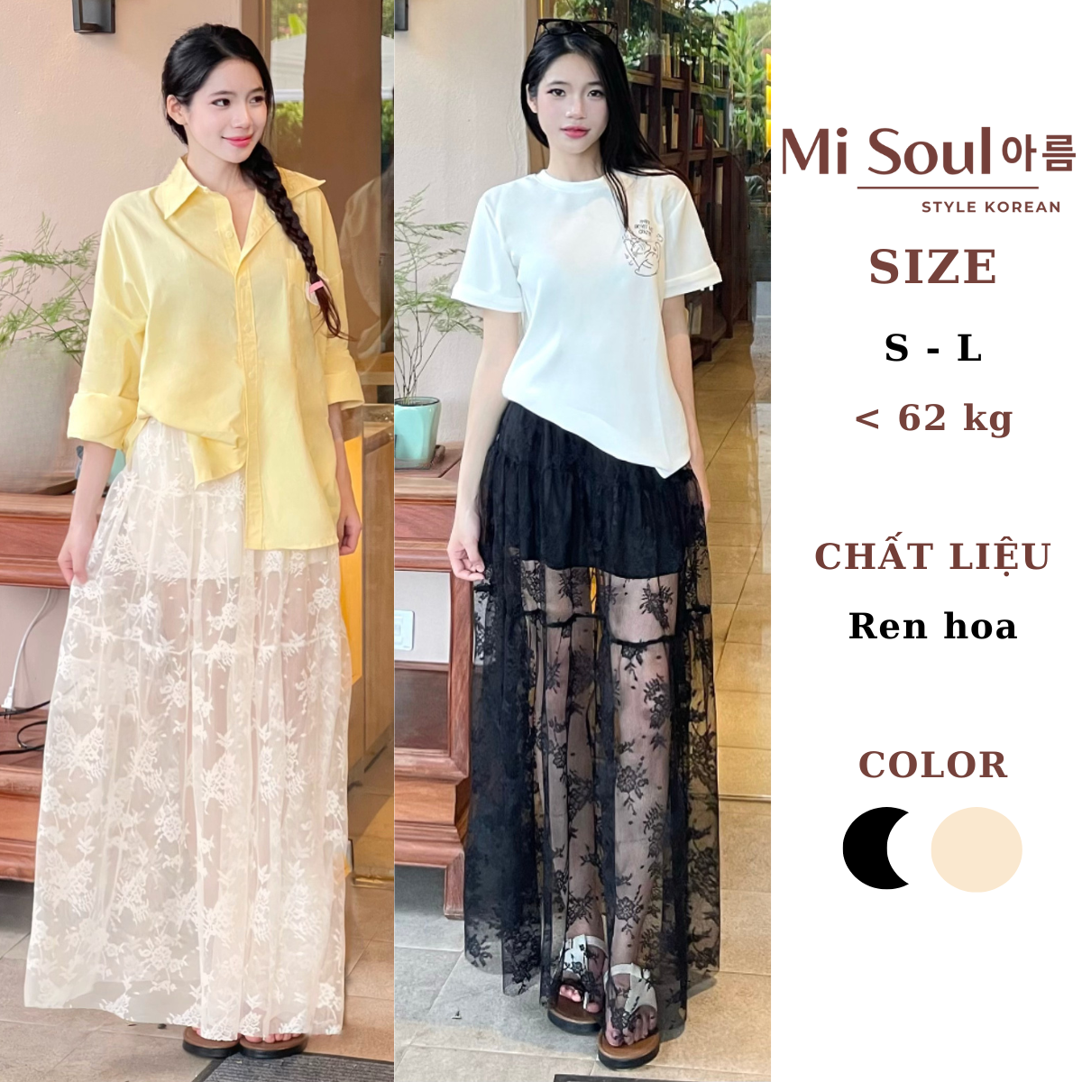 Chân Váy Ren Hoa Nữ Dáng Dài Maxi MiSoul Cạp Chun Có Lớp Lót Trong Mềm Mại BigSize Váy Họa Tiết Ren 437