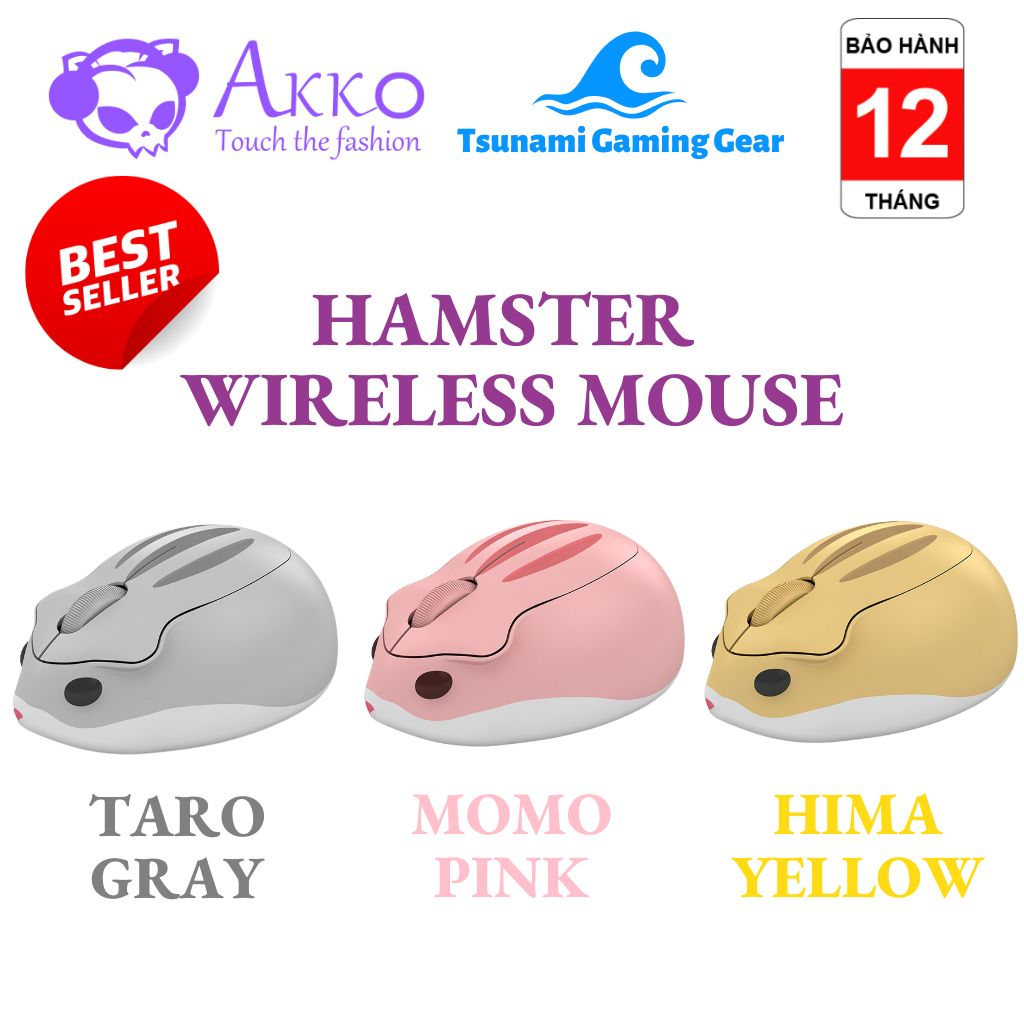 Chuột máy tính không dây Akko Hamster Wireless mouse siêu dễ thương - Sử dụng pin AA
