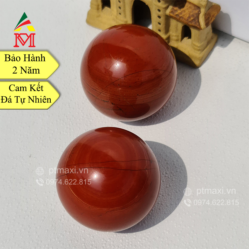 Cặp Bi Lăn Tay Đá Ngọc Bích Đỏ Tự Nhiên 40mm Hợp Mệnh Thổ, Hoả