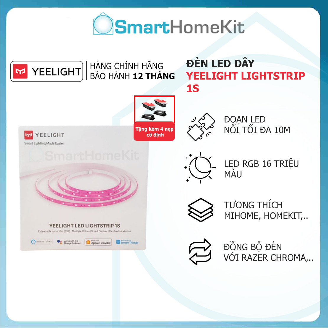 [Bản Quốc Tế] Đèn LED dây Yeelight Lightstrip 1S [2 mét và nguồn] Đồng bộ ánh sáng RGB với PC, nháy theo nhạc - Smart HomeKit
