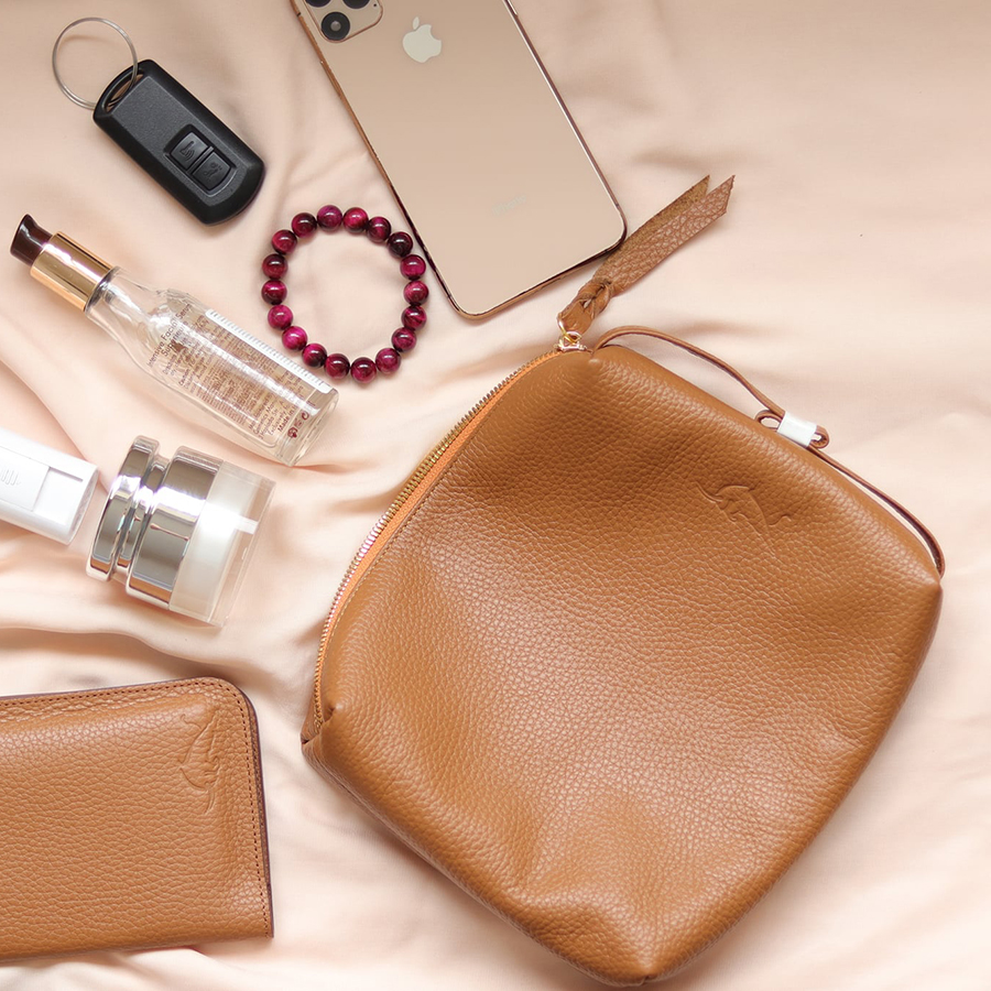 Túi Clutch nữ mềm cầm tay đi dự tiệc sang trọng da bò màu nâu cao cấp chính hãng Làng Da Việt LDV0029