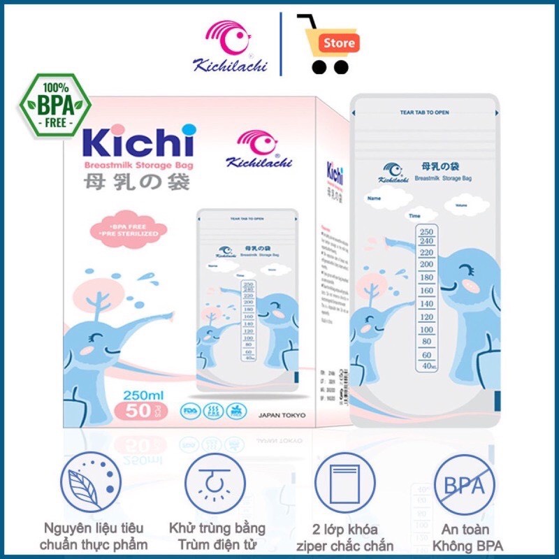 Hộp Túi trữ sữa Kichilachi 150ml in hình chú voi