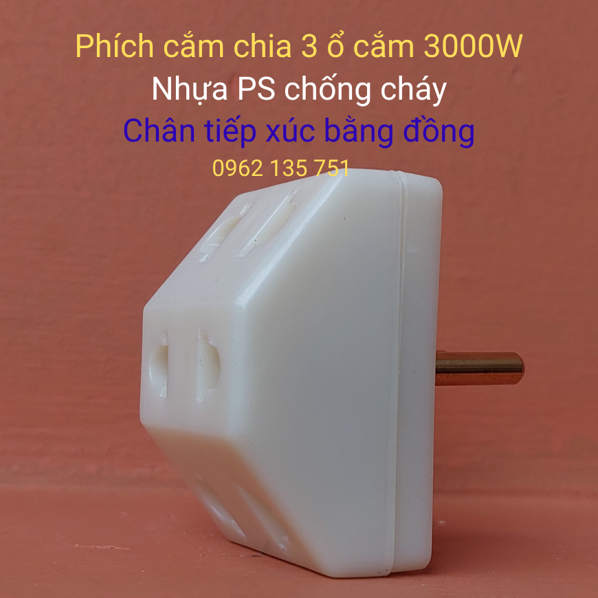 Phích cắm chia 3 ổ cắm - Phích cắm chuyển đổi 3 chấu 3000W