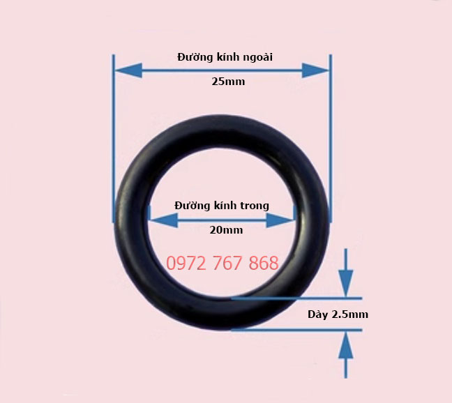 Gioăng cao su nbr 20*2.5mm, đường kính trong 20mm, đường kính ngoài 25mm, dày 2.5mm