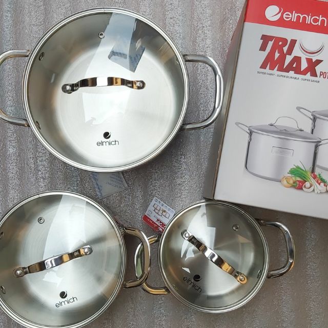 Bộ nồi inox elmich đáy liền cao cấp trimax el-3741 size 16-20-24cm