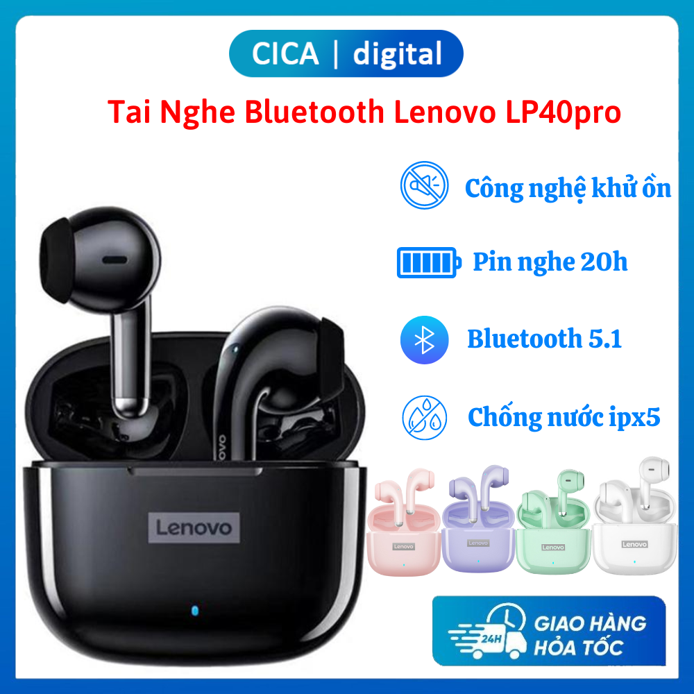 Tai nghe không dây Lenovo LP40 Pro Bluetooth 5.1, Âm thanh nổi HD giảm ồn thông minh cảm ứng chống nước, Bảo hành 24 tháng