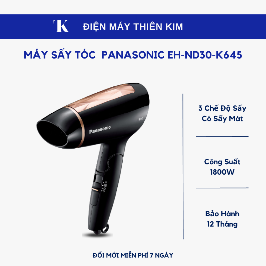 Máy sấy tóc  Panasonic EH-ND30-K645 1800W 3 chế độ sấy có sấy mát  - Bảo Hành 12 Tháng Toàn Quốc