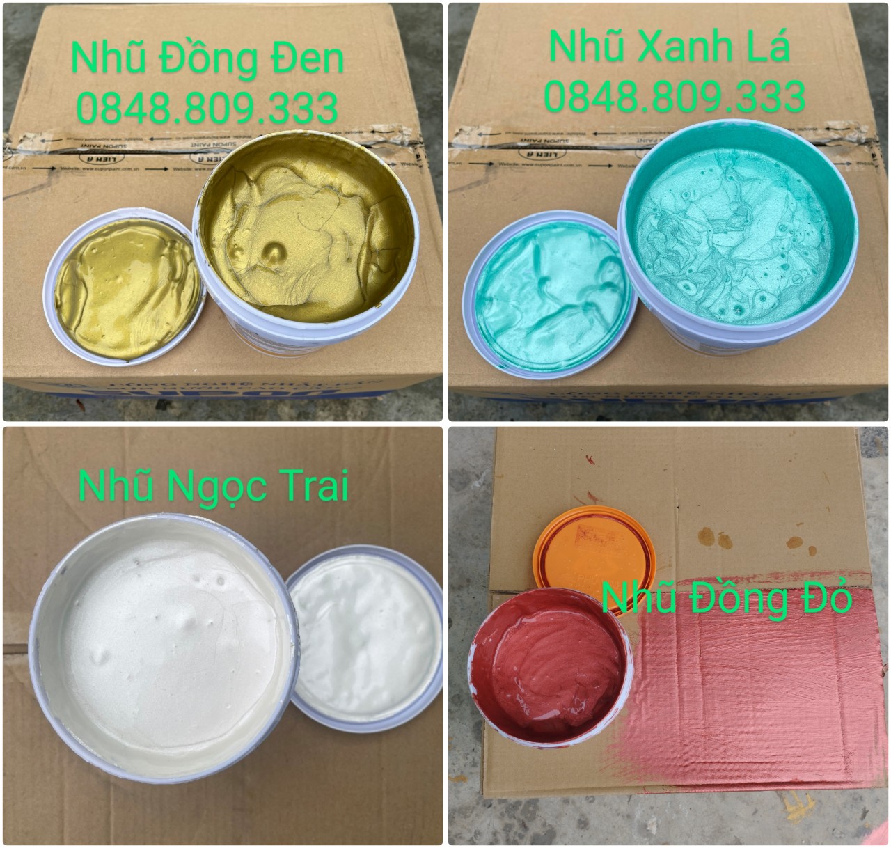 Lon 4 kg : sơn nhũ vàng , nhũ đồng vàng . đồng đen ,đồng đỏ cao cấp : sơn trang trí hoa văn , sơn chậu cảnh ,độ bám dính cao