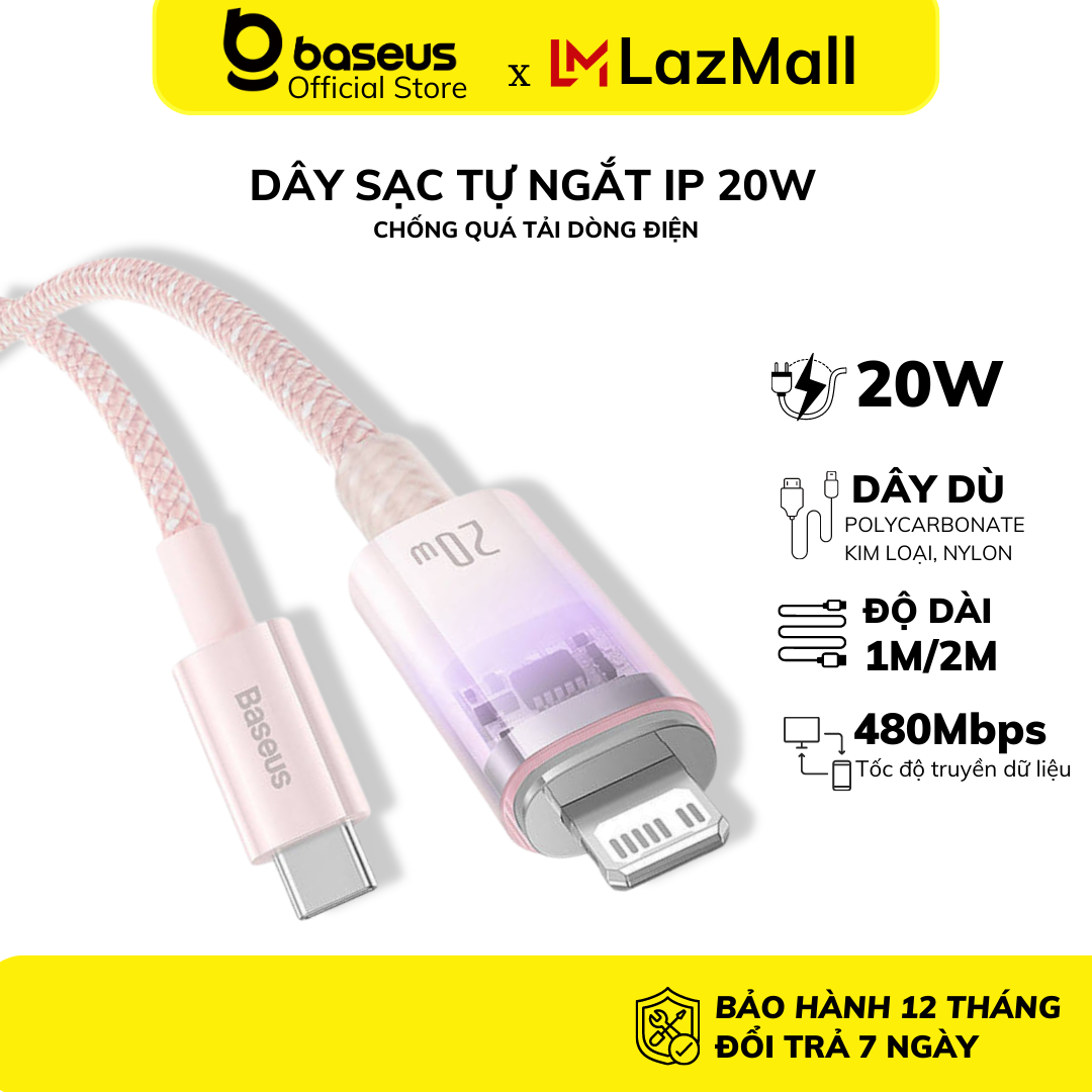 THU THẬP VOUCHER GIẢM 10 Cáp sạc nhanh 20W tự ngắt điện Baseus Explorer Dây chống quá tải nhiệt thông mình cho iP11 12 13 14promax