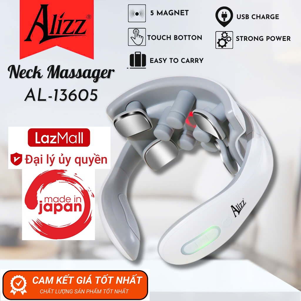 Yêu Đồ Nhật LazMall Không Giới Hạn Máy Massage Cổ Vai Gáy Xung Điện 5 Đầu Rung ALIZZ AL-13605 Massage Bằng Sóng Xung Mạch Tens Tăng Nhiệt Làm Ấm Có Thể Điều Chỉnh Độ Mạnh Nhẹ Tùy Ý