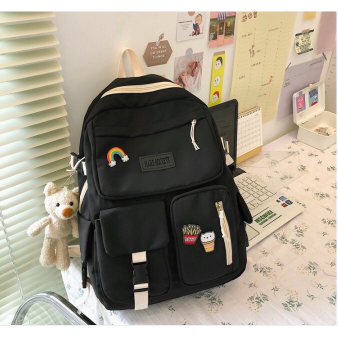 [HCM]Balo nữ Alice chất liệu vải canvas chống thấm - Móc khóa và sticker mua kèm