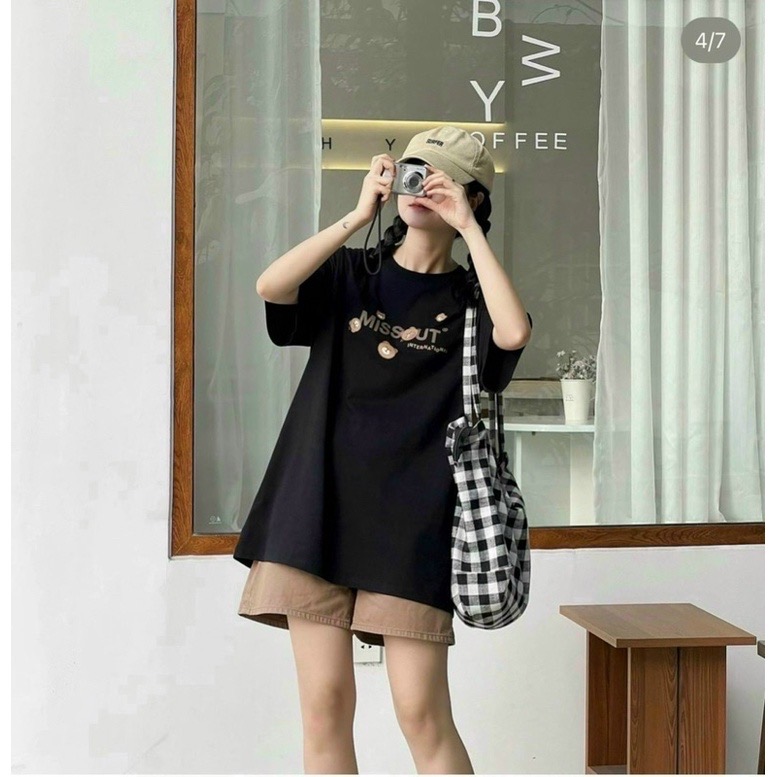 Áo thun phông rộng unisex MISSOUT, Áo thun tay lỡ form rộng chất thun cotton co dãn 4 chiều