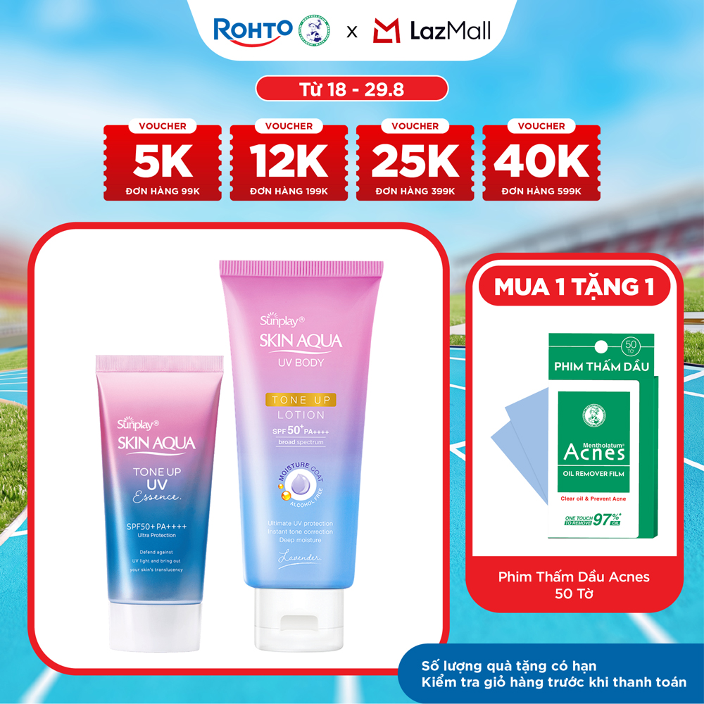 [VB] Bộ đôi chống nắng - nâng tông toàn diện cho mặt và cơ thể Sunplay Skin Aqua Tone Up (Kem chống nắng dạng tinh chất cho da khô, da thường 50g + Lotion chống nắng nâng tông 130g)