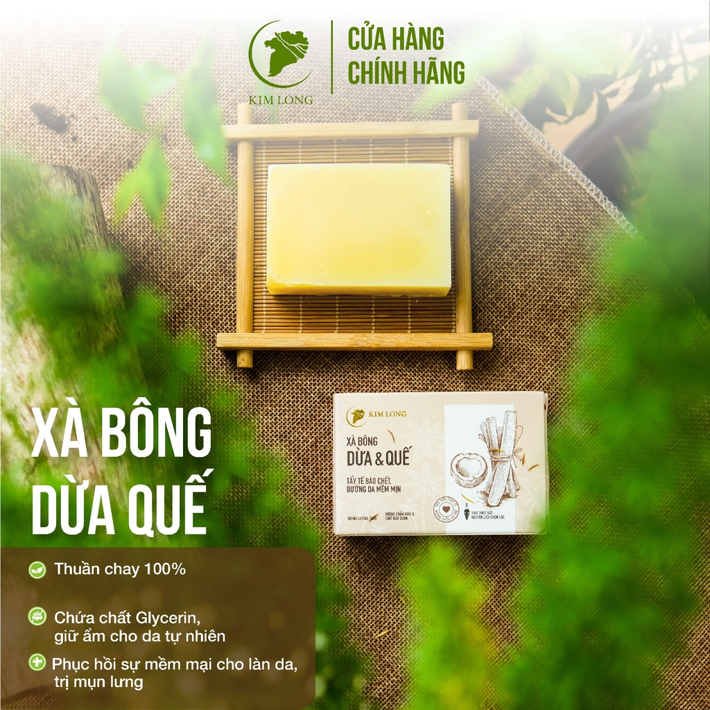 Xà Bông Dừa Quế tự nhiên 100%] - Xà bông thiên nhiên 100gr - Xà bông sinh dược thủ công truyền thống - Kim Long