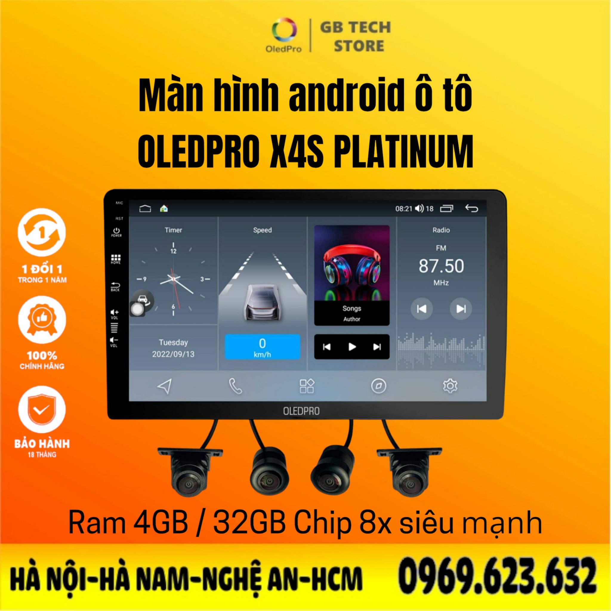 Màn hình dvd android ô tô oledpro x4s tích hợp camera 360 9 inch ram 4-32 chip 8 nhân cao cấp