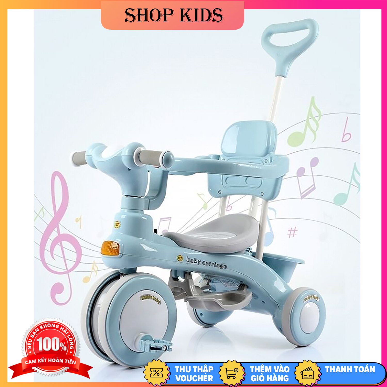 Xe 3 bánh đa năng 3 trong 1 cho bé có đèn và nhạc, Xe đẩy, Xe đạp, Xe chòi chân, An Toàn Cho Bé , An Tâm Cho Mẹ, Xe đủn, Xe chòi chân 3 bánh có bàn đạp, bảo hành 12 tháng toàn quốc