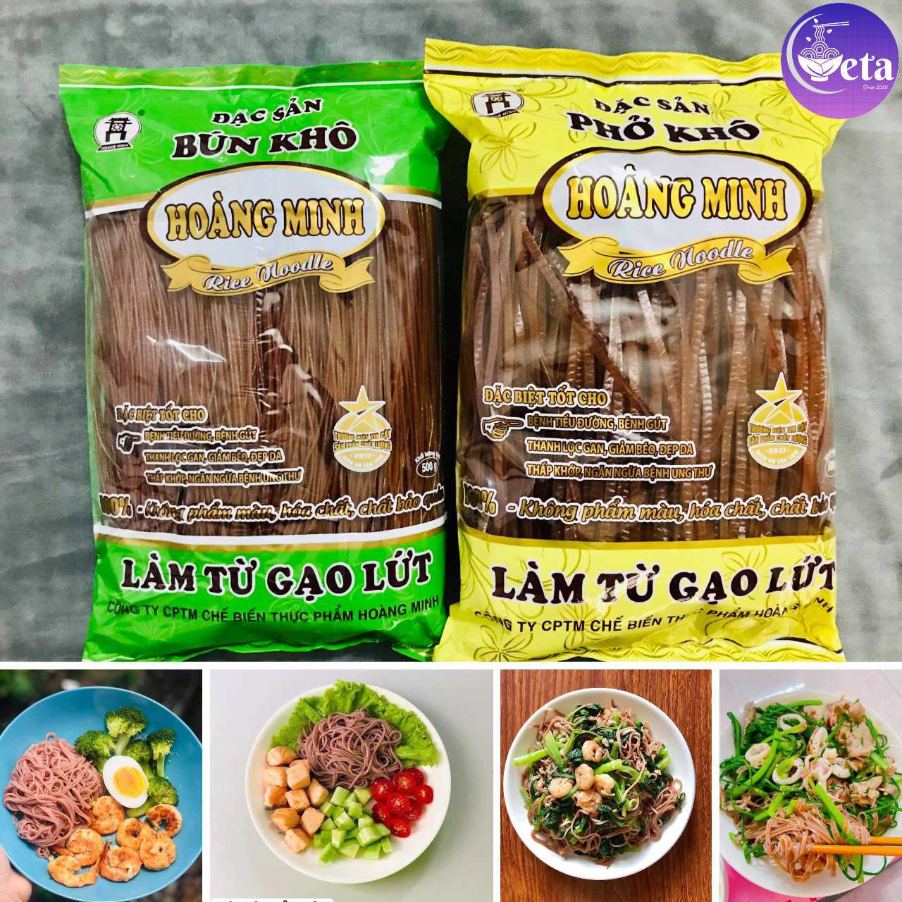 [Combo tiết kiệm] Bún gạo lứt đỏ + phở gạo lứt Hoàng Minh 500g/Gói, gạo lức thơm dẻo - eatclean, giảm cân - hcm, đồng nai