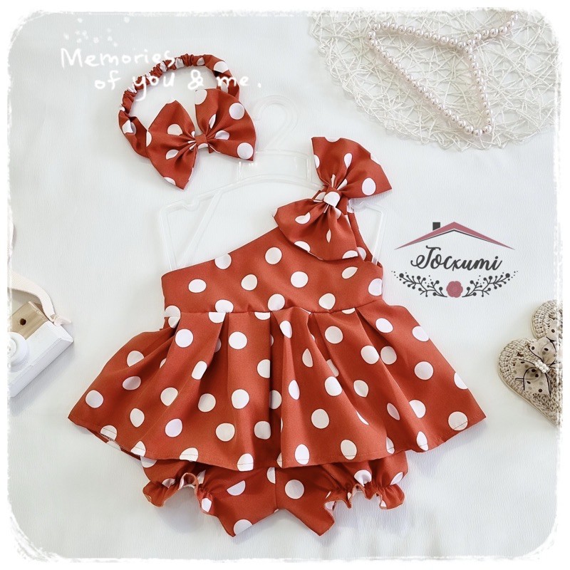 Set bộ nơ lệch vai chấm cam siêu sang - tocxumi house
